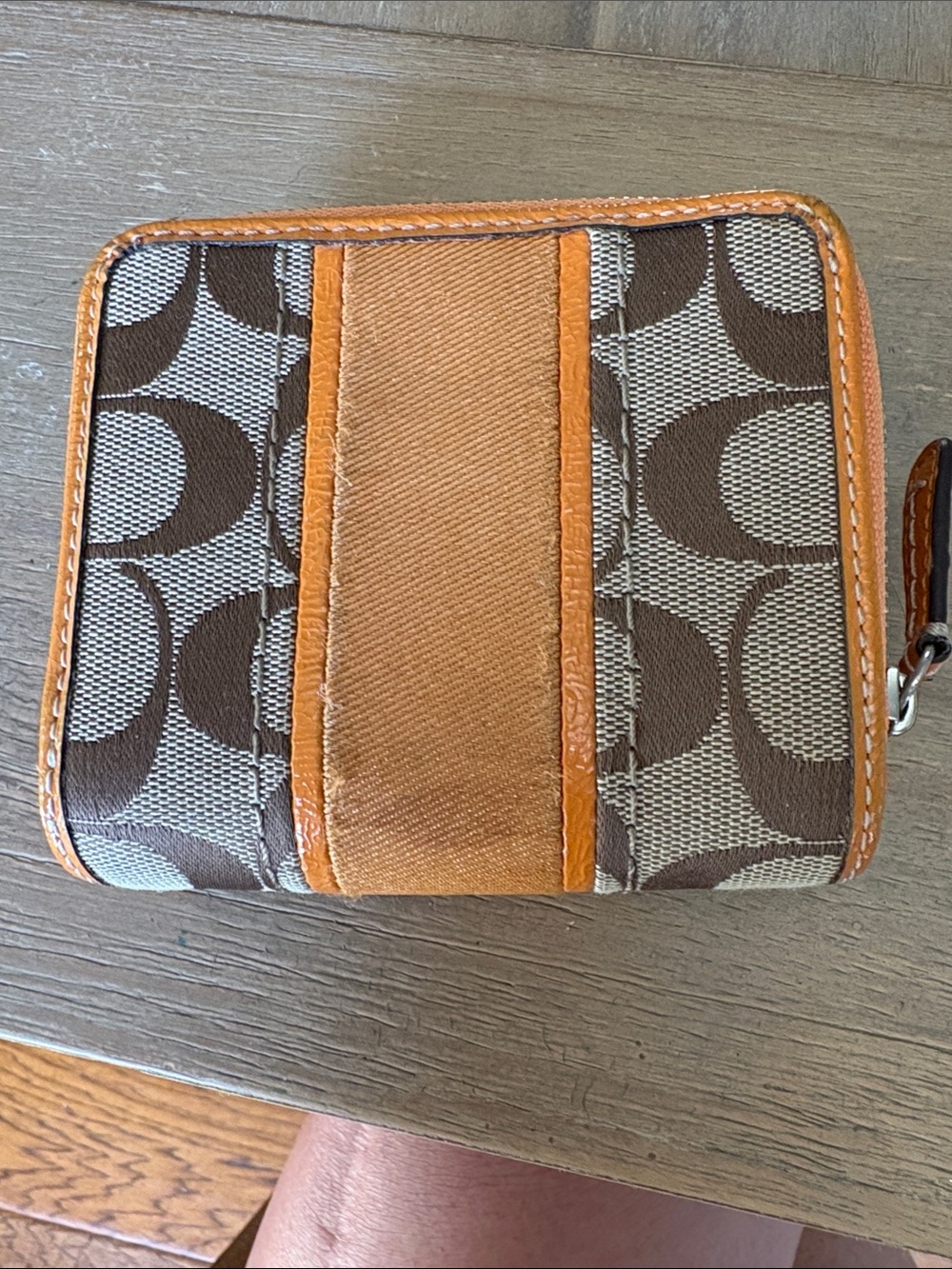 Coach Brown Signature Canvas Wallet with Orange Trim - Picture 2 of 8